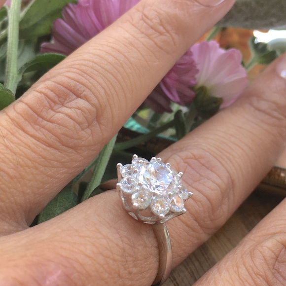 Cubic Zirconia Ring - 925 Sterling Silver - Cocktail Engagement Ring - Picture 1 of 9